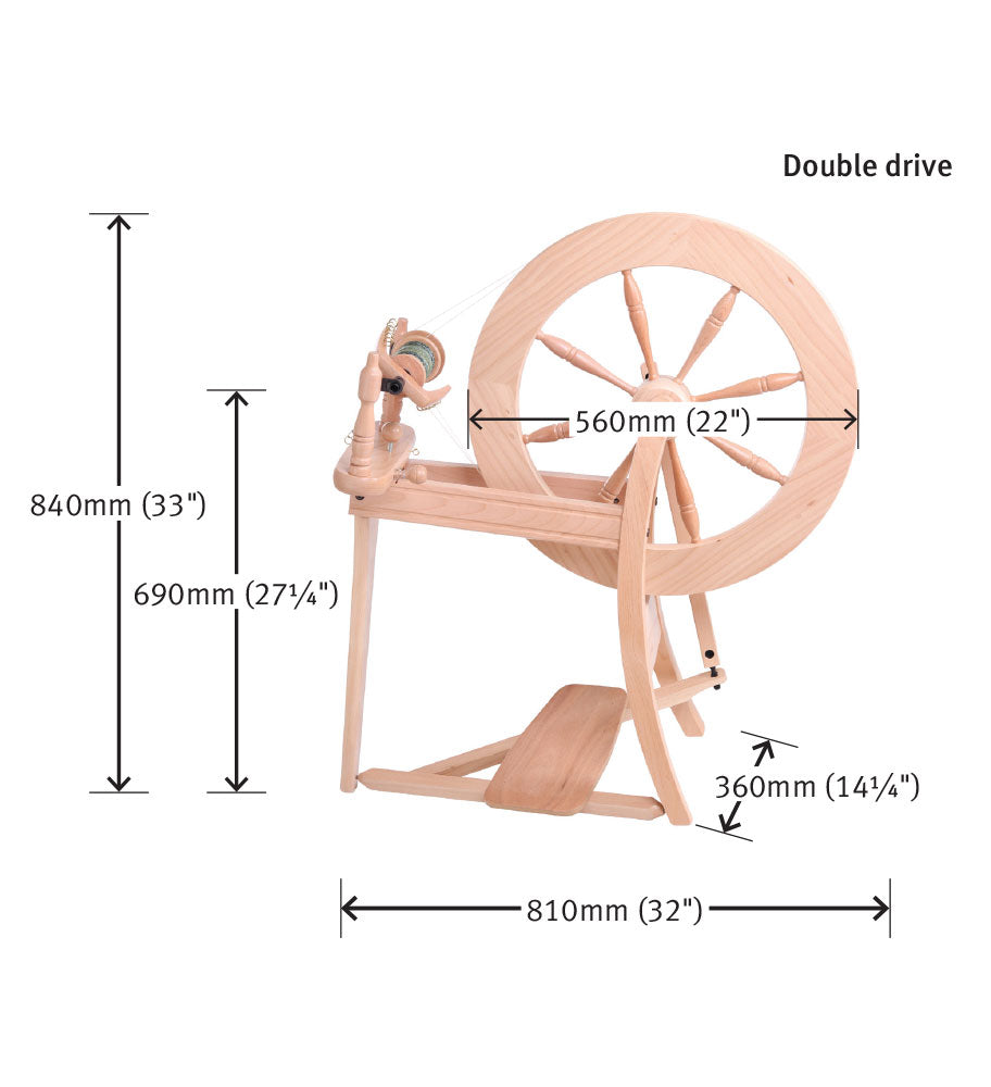 Ashford Traditional double drive spinning wheel dimensions from Aunt Jenny