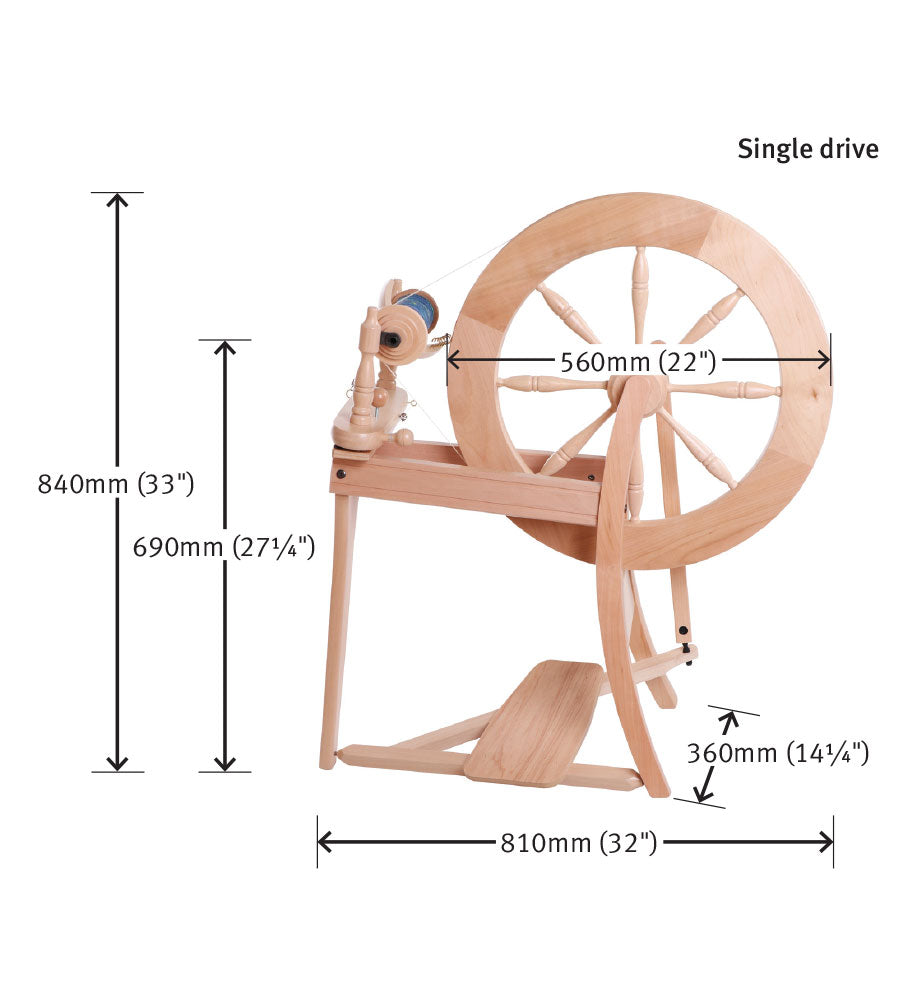 Ashford Traditional single drive spinning wheel dimensions from Aunt Jenny